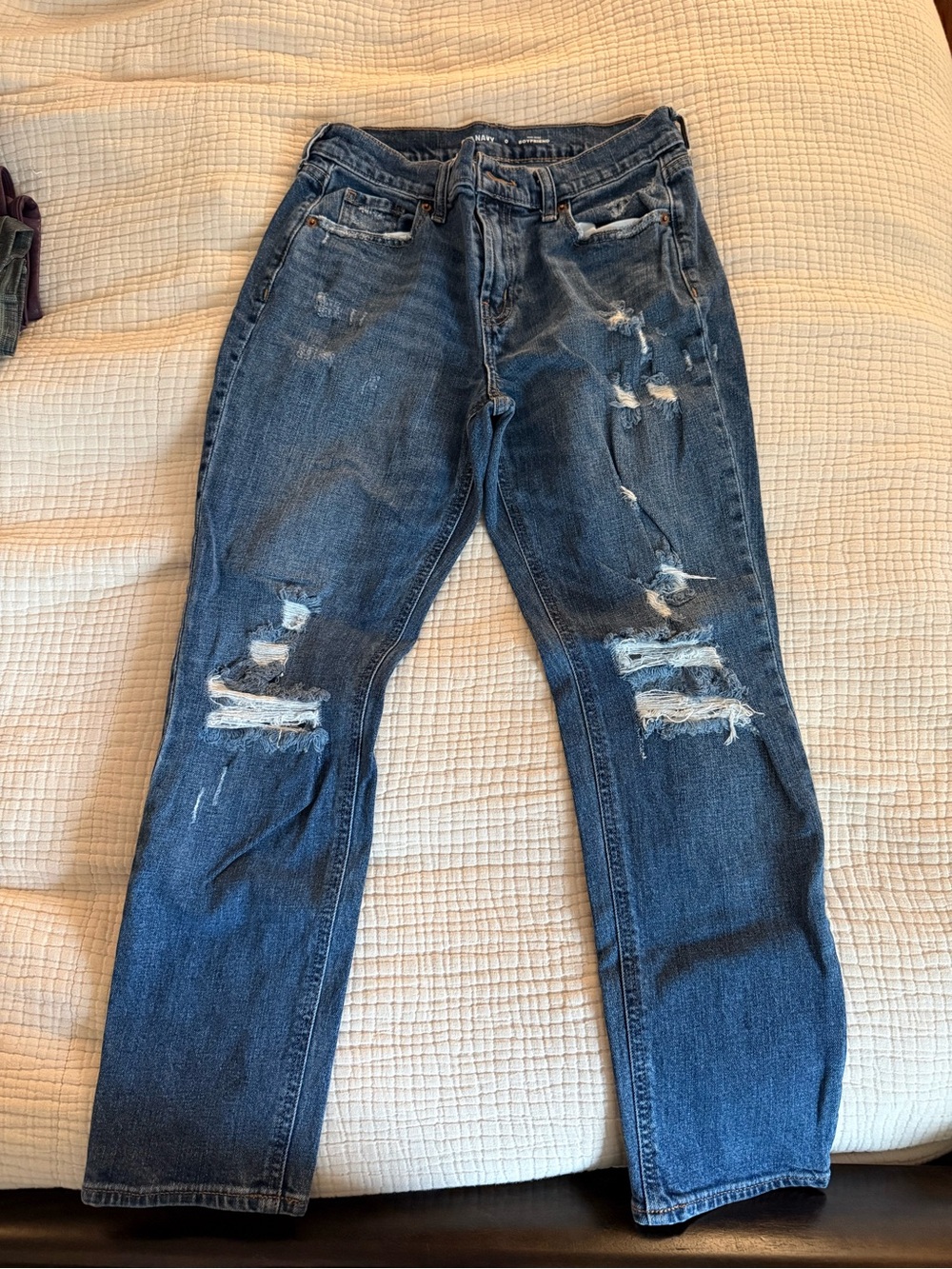 Old Navy Men's Distressed Dark Blue Straight Jeans